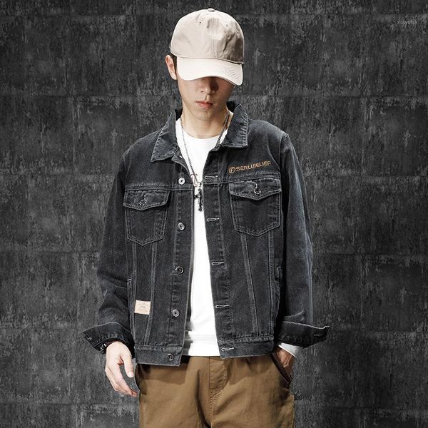 men's jackets 2021 spring autumn embroidered cotton denim jacket male casual fashion outdoor lapel outer clothes men, Black;brown
men's jackets 2021 spring autumn embroidered cotton denim jacket male casual fashion outdoor lapel outer clothes men, Black;brown