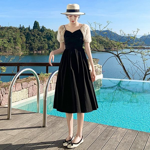 women sweet lace patchwork female summer square collar floral embroidery puff sleeve midi dress vestidos robes 210514, Black;gray
women sweet lace patchwork female summer square collar floral embroidery puff sleeve midi dress vestidos robes 210514, Black;gray
