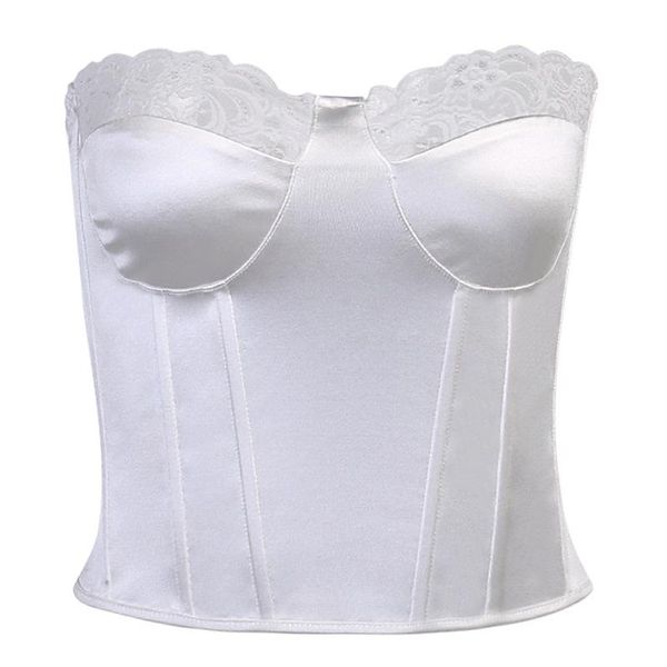 women's t-shirt women bustiers ladies satin strapless stretch lace trim insterted boning bodycon camisole mt4673, White
women's t-shirt women bustiers ladies satin strapless stretch lace trim insterted boning bodycon camisole mt4673, White