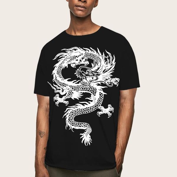 european size men's round neck design tee shirt chinese dragon print loose short sleeve shirts, White;black
european size men's round neck design tee shirt chinese dragon print loose short sleeve shirts, White;black