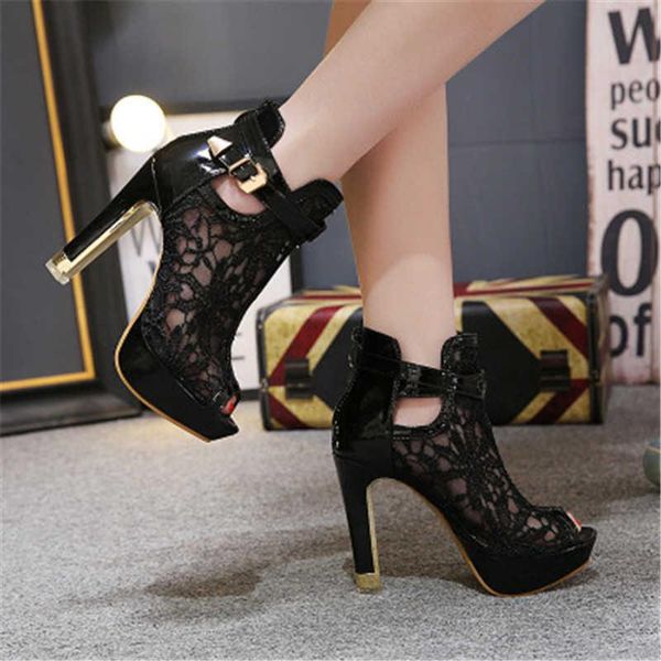 sandals summer women mesh hollow lace ankle boots high heels pumps lady gladiators shoes fish mouth eu 35-42, Black
sandals summer women mesh hollow lace ankle boots high heels pumps lady gladiators shoes fish mouth eu 35-42, Black