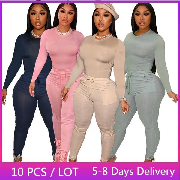 women's two piece pants wholesale items elastic set fall clothes for women streetwear long sleeve and solid casual matching sets, White
women's two piece pants wholesale items elastic set fall clothes for women streetwear long sleeve and solid casual matching sets, White