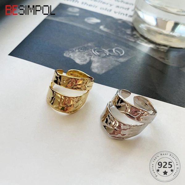 cluster rings besimpol 100% real 925 sterling silver ring irregular uneven double layers adjustable open for women fine jewelry gifts1, Golden;silver
cluster rings besimpol 100% real 925 sterling silver ring irregular uneven double layers adjustable open for women fine jewelry gifts1, Golden;silver