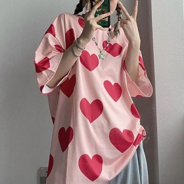women's t-shirt qweek harajuku woman t-shirts 2021 cute heart print female fashion summer pink alt clothes aesthetic loose t shirt plus, White
women's t-shirt qweek harajuku woman t-shirts 2021 cute heart print female fashion summer pink alt clothes aesthetic loose t shirt plus, White