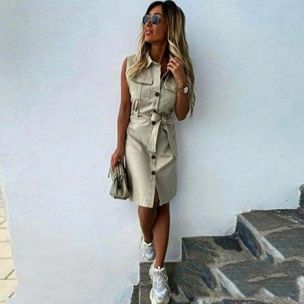 casual dresses women vintage button sleeveless shirt dress ladies turn down collar pocket sashes slim 2021 summer mini, Black;gray
casual dresses women vintage button sleeveless shirt dress ladies turn down collar pocket sashes slim 2021 summer mini, Black;gray