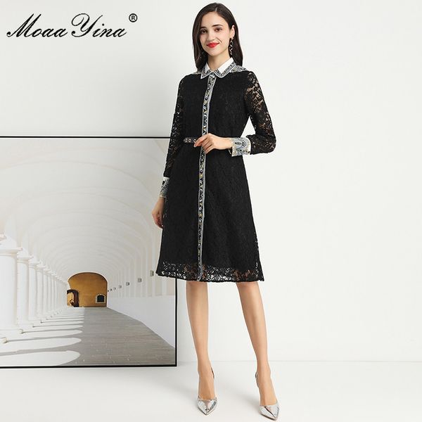 fashion designer dress spring summer women's dress long sleeve beaded black lace belt vacation elegant dresses 210524, Black;gray
fashion designer dress spring summer women's dress long sleeve beaded black lace belt vacation elegant dresses 210524, Black;gray