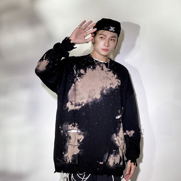 sweater knit pin hole tie dye t shirt men's dark loose round neck long sleeve high street trendy pullover, White;black
sweater knit pin hole tie dye t shirt men's dark loose round neck long sleeve high street trendy pullover, White;black