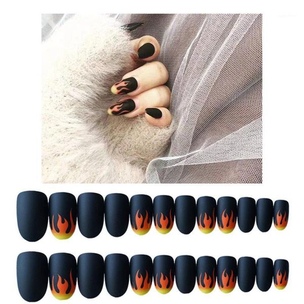 24pcs/lot matte flame fake nails black design fashion short round head full cover nail tips fnished art1, Red;gold
24pcs/lot matte flame fake nails black design fashion short round head full cover nail tips fnished art1, Red;gold