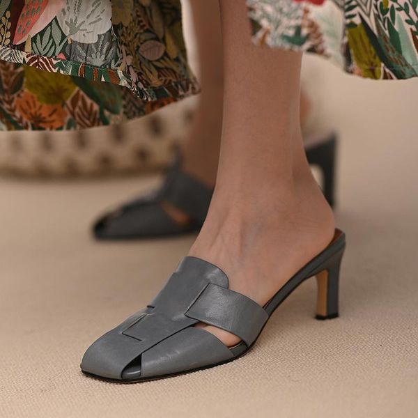 slippers summer women's outer wear cow genuine leather blue high heels slipper french square toe mules shoes women sandals, Black
slippers summer women's outer wear cow genuine leather blue high heels slipper french square toe mules shoes women sandals, Black