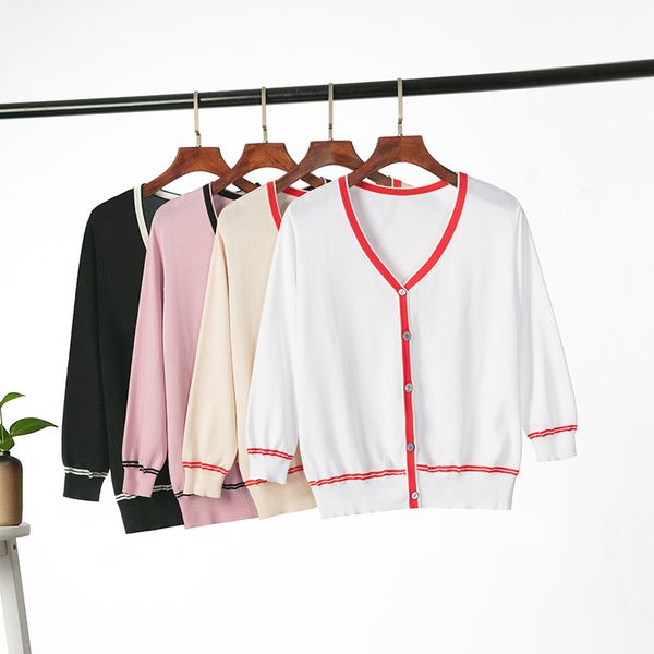sweet knitted cardigans sweater women spring summer thin v-neck single breasted striped 210520, White
sweet knitted cardigans sweater women spring summer thin v-neck single breasted striped 210520, White