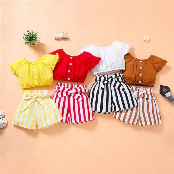 clothing sets 2-6years girls summer casual two-piece clothes solid color round collar short sleeve + striped shorts, White
clothing sets 2-6years girls summer casual two-piece clothes solid color round collar short sleeve + striped shorts, White