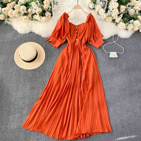 dresses women elegant solid pleated french retro square collar sleeve a-line summer holiday beach long, Black;gray
dresses women elegant solid pleated french retro square collar sleeve a-line summer holiday beach long, Black;gray