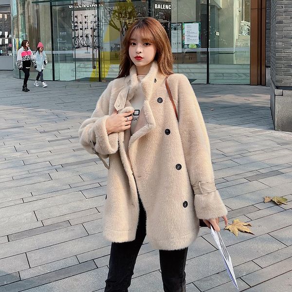 women's fur & faux 2021 women winter imitation mink jackets female lamb warm outwear ladies solid color loose overcoats p697, Black
women's fur & faux 2021 women winter imitation mink jackets female lamb warm outwear ladies solid color loose overcoats p697, Black