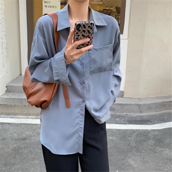 women's blouses & shirts korea loose solid chiffon women fashion long sleeve pocket casual office shirt leisure blouse blusas feminina, White
women's blouses & shirts korea loose solid chiffon women fashion long sleeve pocket casual office shirt leisure blouse blusas feminina, White