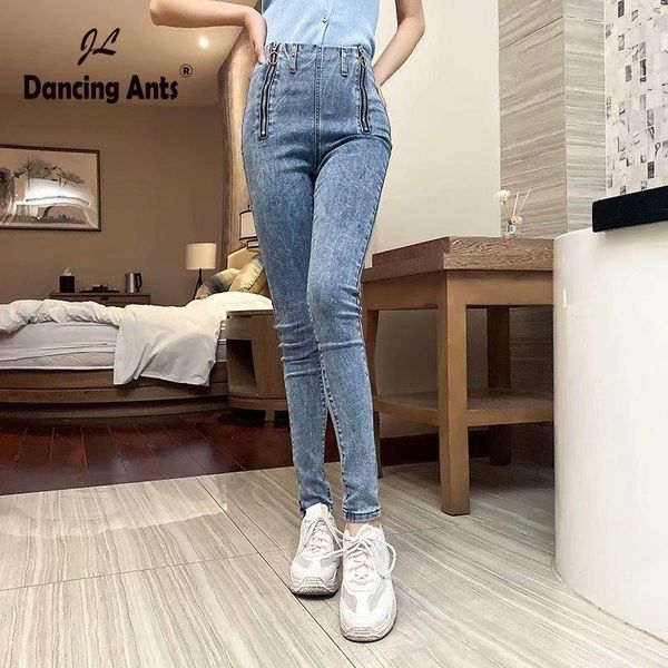 woman jeans high waist elastic skinny pants european style solid double zippers office lady slim denim trouser 2021 fashion women's, Blue
woman jeans high waist elastic skinny pants european style solid double zippers office lady slim denim trouser 2021 fashion women's, Blue
