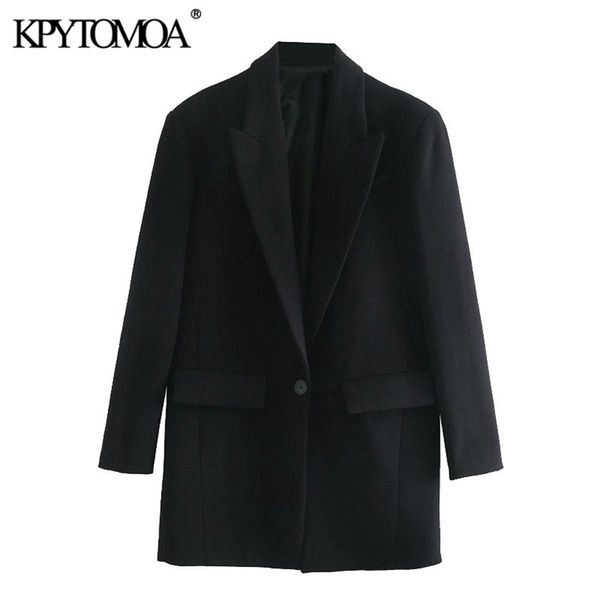 women fashion oversized single button blazers coat vintage long sleeve pockets female outerwear chic 210421, White;black
women fashion oversized single button blazers coat vintage long sleeve pockets female outerwear chic 210421, White;black