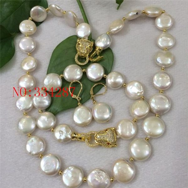 earrings & necklace huge natural 12-13mm freshwater pearl button shape white bracelet set leopard clasp, Silver
earrings & necklace huge natural 12-13mm freshwater pearl button shape white bracelet set leopard clasp, Silver