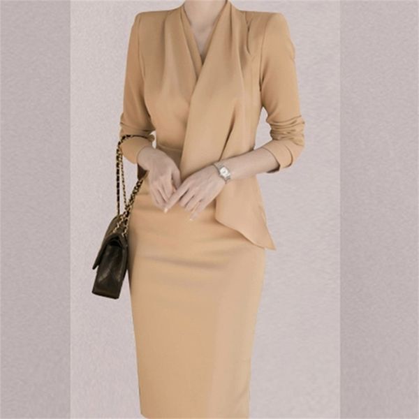 elegant v neck ruffles bodycon women dress long sleeve solid mid-length party work to wear female vestidos 210603, Black;gray
elegant v neck ruffles bodycon women dress long sleeve solid mid-length party work to wear female vestidos 210603, Black;gray