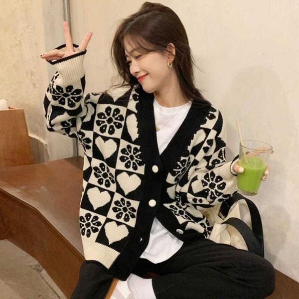 women's knits & tees autumn retro cardigan sweater ladies single-breasted v-neck jacquard jacket heart-shaped flower women, White
women's knits & tees autumn retro cardigan sweater ladies single-breasted v-neck jacquard jacket heart-shaped flower women, White