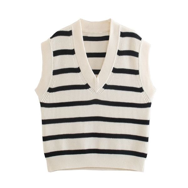 spring and autumn women's casual striped v-neck sleeveless knit vest 210430, White;black
spring and autumn women's casual striped v-neck sleeveless knit vest 210430, White;black