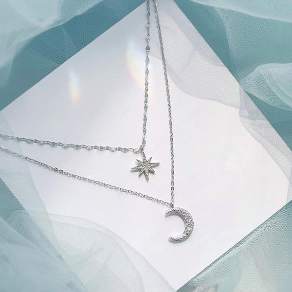 chains fashion simple double layer star moon charm necklace delicate clavicle chain zircon for women jewelry s-n576, Silver
chains fashion simple double layer star moon charm necklace delicate clavicle chain zircon for women jewelry s-n576, Silver
