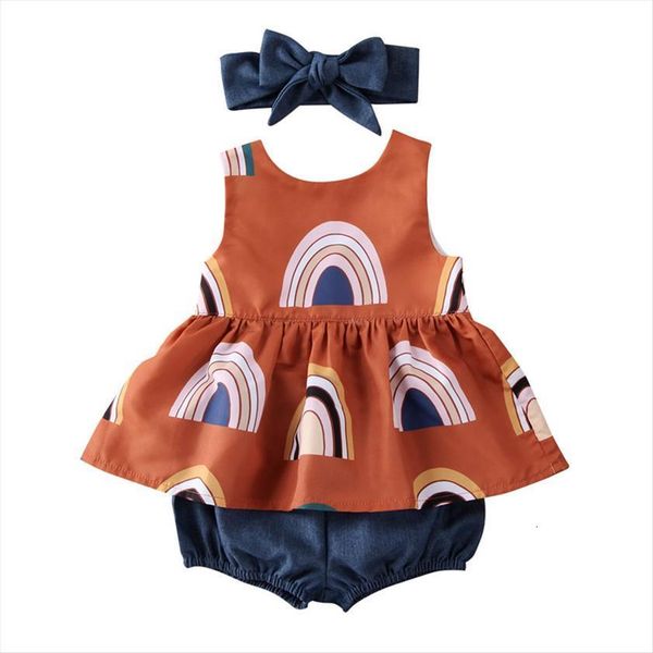 fashion toddler baby girl summer clothing set sleeveless rainbow printed dress solid shorts 3pcs outfit, White
fashion toddler baby girl summer clothing set sleeveless rainbow printed dress solid shorts 3pcs outfit, White