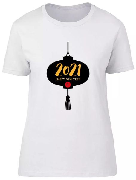 Latern Chinese New Year Fitted Womens Ladies T Shirt, White;black