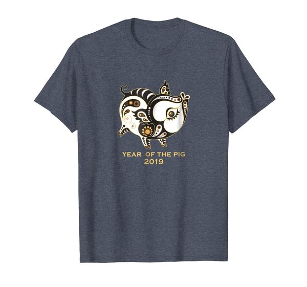 2019 chinese new year of the pig t-shirt yellow pig, White;black