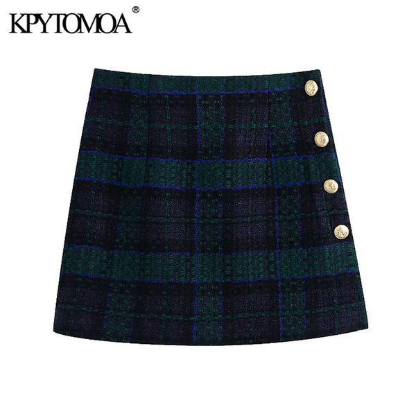 women chic fashion with buttons tweed mini skirt vintage high waist back zipper female skirts mujer 210416, Black 
women chic fashion with buttons tweed mini skirt vintage high waist back zipper female skirts mujer 210416, Black