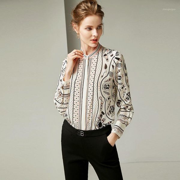 women's blouses & shirts r10058 spring blouse cardian women clothing 2021 with round collar and long sleeves vintage 100% silk prints, White
women's blouses & shirts r10058 spring blouse cardian women clothing 2021 with round collar and long sleeves vintage 100% silk prints, White