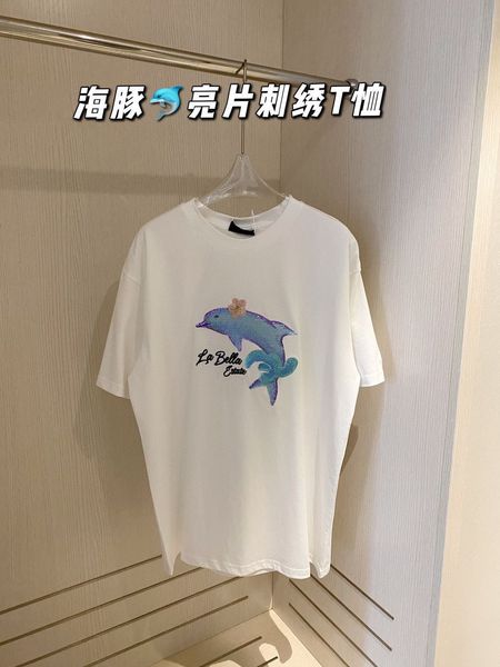 design clothing dolphin sequin embroidered t-shirt women's round neck casual sports short sleeve cool fabric elastic and comfortable, White
design clothing dolphin sequin embroidered t-shirt women's round neck casual sports short sleeve cool fabric elastic and comfortable, White