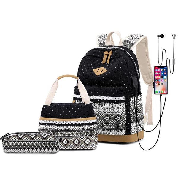 backpack 3 pcs women casual daypack with usb bag school printing canvas bagpack for teenage girls and boys mchila
backpack 3 pcs women casual daypack with usb bag school printing canvas bagpack for teenage girls and boys mchila