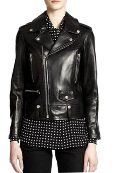 women's leather & faux first layer sheepskin coat short slim jacket, Black