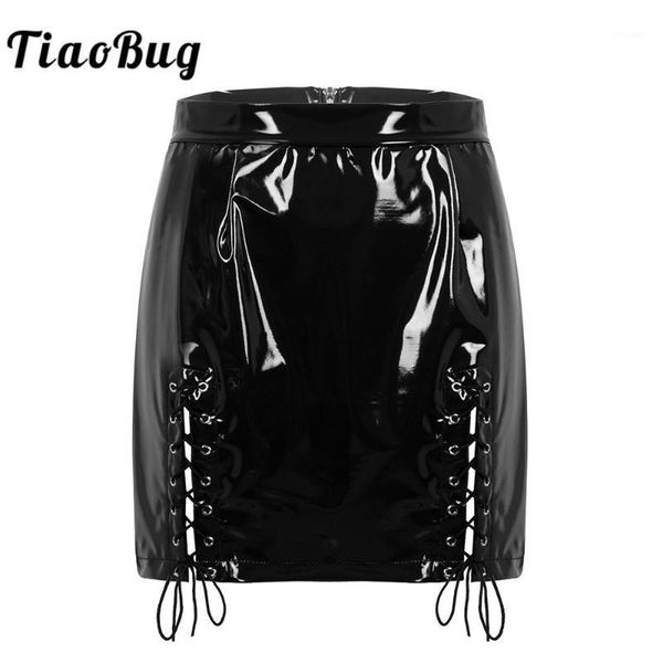 tiaobug women wet look patent leather high waist thigh split with lace up design bodycon mini skirts rave party clubwear, Black
tiaobug women wet look patent leather high waist thigh split with lace up design bodycon mini skirts rave party clubwear, Black