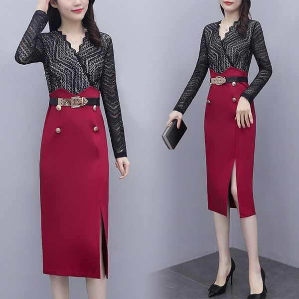 spring fashion lace dress suit female long-sleeved v-neck stitching professional fake two-piece hip skirt 210531, Black;gray
spring fashion lace dress suit female long-sleeved v-neck stitching professional fake two-piece hip skirt 210531, Black;gray