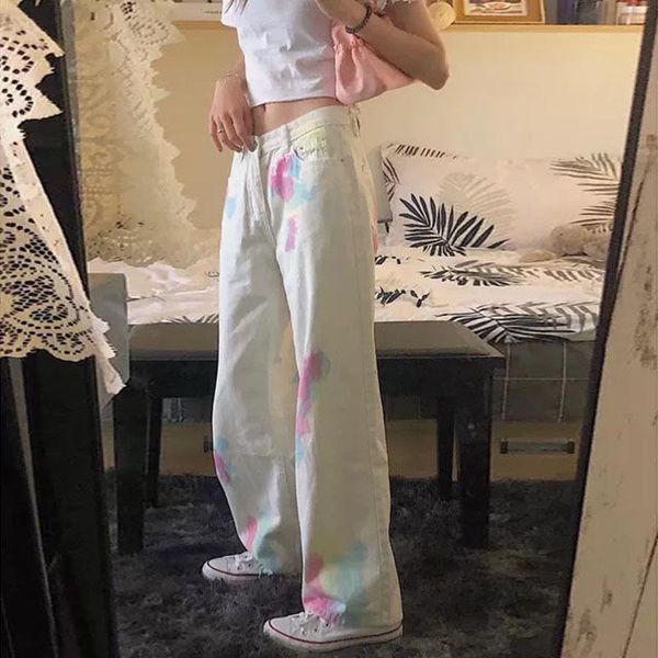 women's jeans summer korean version of ins retro high waist tie-dyed white wide leg pants women versatile show slim loose straight, Blue
women's jeans summer korean version of ins retro high waist tie-dyed white wide leg pants women versatile show slim loose straight, Blue