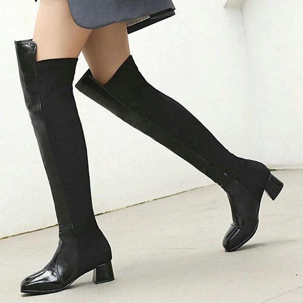 boots female stitching stretch knight comfortable low-heel round toe zipper shoes lady autumn winter patent leather thigh, Black
boots female stitching stretch knight comfortable low-heel round toe zipper shoes lady autumn winter patent leather thigh, Black