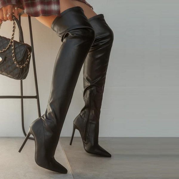 boots winter women thigh high pu leather pointed toe ladies over the knee long heels stiletto female shoes, Black
boots winter women thigh high pu leather pointed toe ladies over the knee long heels stiletto female shoes, Black