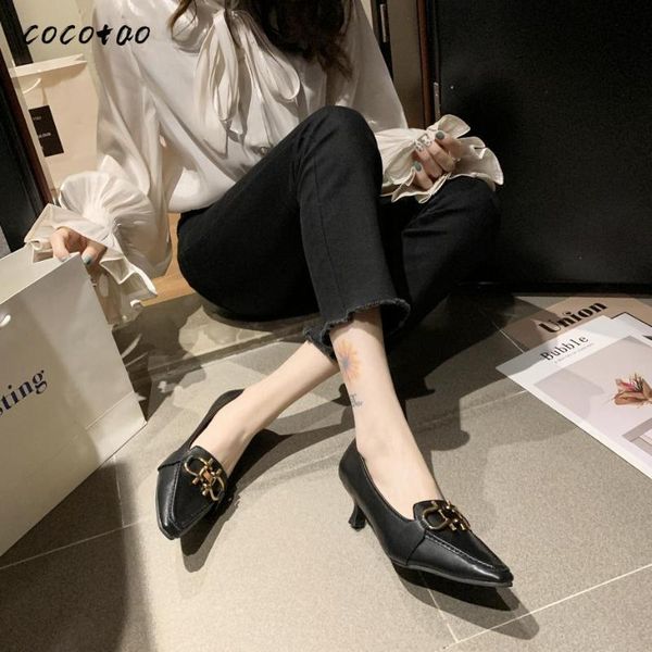 dress shoes retro single women's 2021 spring and autumn british style metal buckle cat with shallow mouth fine heel, Black 
dress shoes retro single women's 2021 spring and autumn british style metal buckle cat with shallow mouth fine heel, Black
