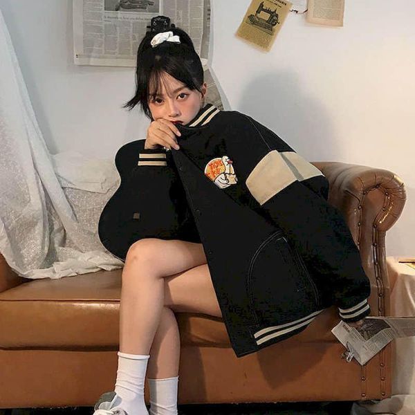 women's jackets contrasting coat men women 2021 spring autumn streetwear jacket lovely embroidery all-match loose punk bf baseball unif, Black;brown
women's jackets contrasting coat men women 2021 spring autumn streetwear jacket lovely embroidery all-match loose punk bf baseball unif, Black;brown