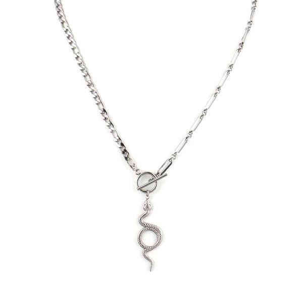 chains punk double layer necklace snake pendant chain for women stainless steel jewelry gift, Silver 
chains punk double layer necklace snake pendant chain for women stainless steel jewelry gift, Silver