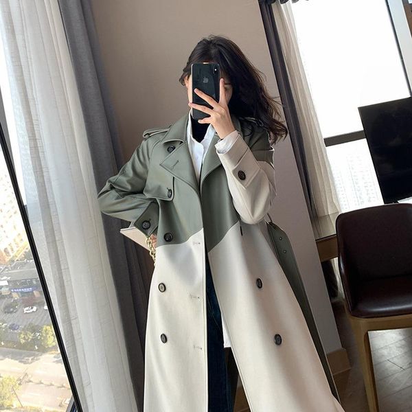 women's trench coats stitching spring autumn lapel ladies cloak high-end quality lining windproof long coat windbreaker green leather, Tan;black
women's trench coats stitching spring autumn lapel ladies cloak high-end quality lining windproof long coat windbreaker green leather, Tan;black