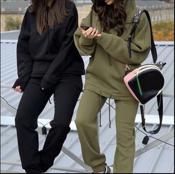 autumn fleece sports pockets suits women tracksuits long sleeve drawstring hoodies suit casual tracksuit pants ladies set, Gray