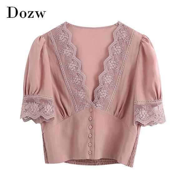 women elegant lace patchwork blouses deep v neck pink cotton crop shirt puff short sleeve vintage summer blouse 210515, White
women elegant lace patchwork blouses deep v neck pink cotton crop shirt puff short sleeve vintage summer blouse 210515, White