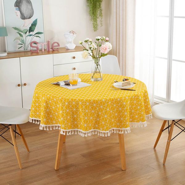 table cloth nordic polyester cotton round plaid tablecloth geometry tassel coffee tea dining decor cover home decorations 
table cloth nordic polyester cotton round plaid tablecloth geometry tassel coffee tea dining decor cover home decorations