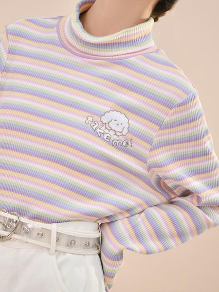 women's t-shirt harajuku sweets striped women t-shirts 2021 autumn cute long sleeve female clothing kawaii vintage ribbed turtleneck t, White
women's t-shirt harajuku sweets striped women t-shirts 2021 autumn cute long sleeve female clothing kawaii vintage ribbed turtleneck t, White