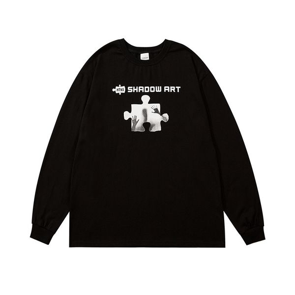 high street block puzzle printed long sleeve round neck pullover for men and women teenagers loose large size thin sweater, Black
high street block puzzle printed long sleeve round neck pullover for men and women teenagers loose large size thin sweater, Black