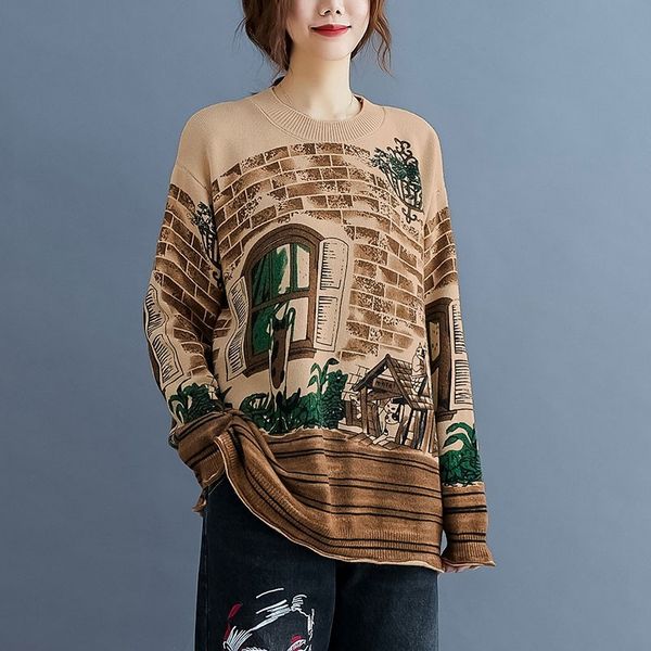 women loose casual sweaters new arrival autumn simple style vintage cartoon print female long sleeve knitted pullover s2602 210412, White;black
women loose casual sweaters new arrival autumn simple style vintage cartoon print female long sleeve knitted pullover s2602 210412, White;black