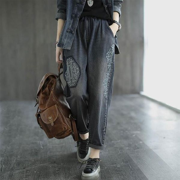 autumn arts style women elastic waist loose vintage embroidery jeans cotton denim harem pants femme jean trousers m465 women's, Blue
autumn arts style women elastic waist loose vintage embroidery jeans cotton denim harem pants femme jean trousers m465 women's, Blue