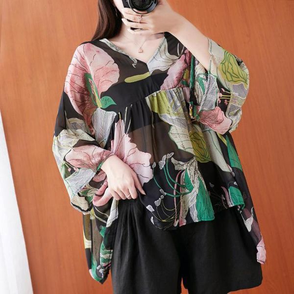 johnature summer korean retro print v-neck three quarter sleeve irregular all-match shirt loose comfortable women 210521, White
johnature summer korean retro print v-neck three quarter sleeve irregular all-match shirt loose comfortable women 210521, White